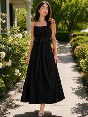 Moon River black  Spaghetti-Strap Belted Maxi Dress